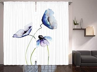 Ambesonne Watercolor Flower Curtains, Abstract Poppies Blossoms Simple Composition Picture, Living Room Bedroom Window Drapes 2 Panel Set, 108" X 90", Blue Green