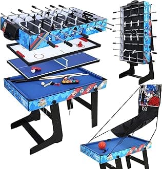5-in-1 Multi Game Table HLC Portable Multi Game Combination Table Set Foosball Soccer,Ping Pong,Pool Billiards,Air Hockey,Basketball for Home Play Room, Rec Room