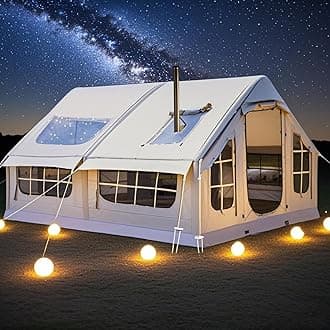 Blow Up Tents 6-8 Man Inflatable Camping Tent, 10㎡ Large Glamping Tent with Stove Hole, Quick To Set Up,Easy Setup Large Family Air Tents 4 Season 3000mm Waterproof Pop-Up Pump Up House,