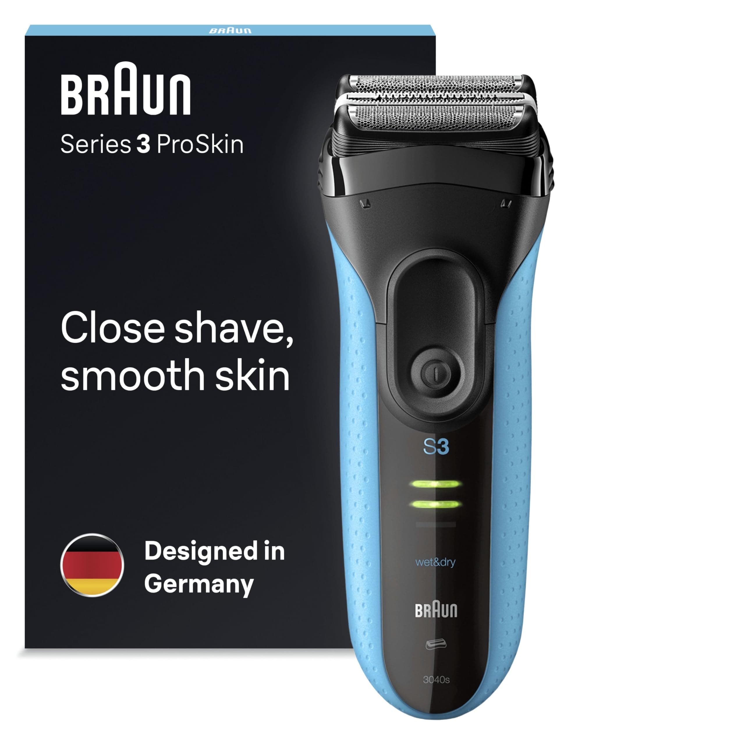 Braun Series 3 ProSkin Electric Shaver, Electric Razor for Men with Pop Up Precision Trimmer, Black/Blue Razor, Pack of 1