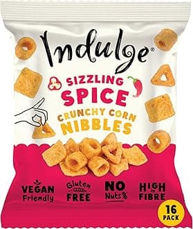 Indulge - Crunchy Corn Nibbles - Sizzling Spice Flavour - Gluten Free, Low Salt, Low Fat, Nut Free, Vegan - 20g x 16 bags (20g (Pack of 16), Sizzling Spice)