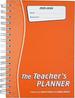 Educational Planning Books - The Teachers Planner Wirobound 2025-26 | A5 Teacher Planner & Academic Diary, Page-a-Day Teacher Notebook in 8 Periods per Day - Orange (TP7-O)