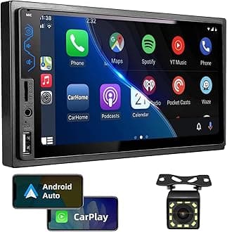 Double Din Car Stereo Compatible with Apple CarPlay and Android Auto - 7inch HD Touchscreen Car Audio Receivers with Bluetooth, Mirror Link, Backup Camera, SWC/USB/AUX/TF/Subwoofer, FM Car Radio