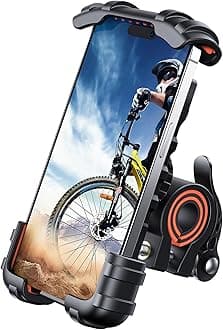 Bike Phone Holder, Motorcycle Phone Mount - Motorcycle Handlebar Cell Phone Clamp, Scooter Phone Clip for iPhone 14 Plus/Pro Max, 13 Pro Max, S9, S10 and More 4.7" - 6.8" Smartphone, Orange