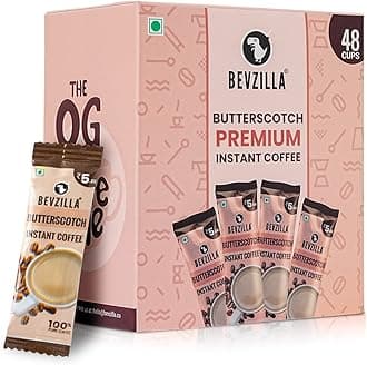 Bevzilla 48 Instant Coffee Powder Sachets (Butterscotch) - 96 Grams| Hot & Cold Coffee| Makes 48 Cups|Arabica Coffee | Easy To Carry| Best For Espresso, Latte, Cappuccino