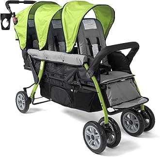 Gaggle by Foundations Compass 3 Seat Triple Stroller | Foot Brake | Shock-Absorbing All-Terrain Wheels | Easy Folding | Lime