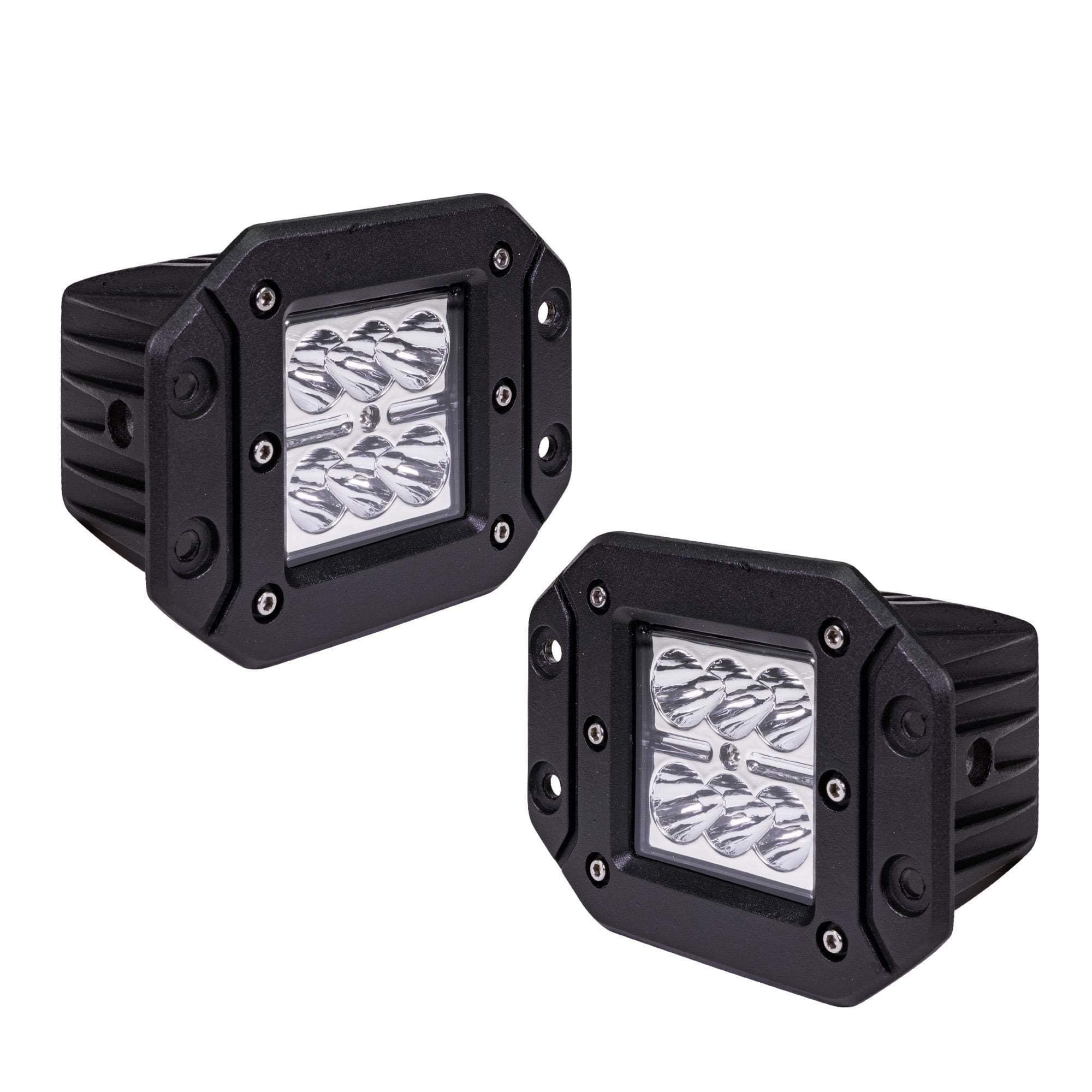 2 pcs 24W LED Off Road Cube Lights [Flush Mount] [SPOT Lens] [6000K Clear White] [Driving Reverse Backup] [12V Work Light] [Rugged] for Trucks, Trailer, Bumper