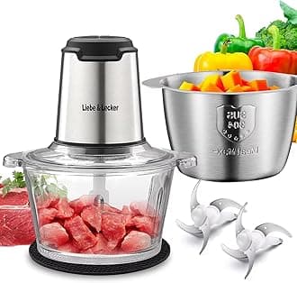 Food Processor, Meat Grinder with 2 Bowls 8 Cup and 8 Cup, Food Chopper Electric Vegetable Chopper with 4 Large Sharp Blades for Fruits, Meat, Vegetables, Baby Food, Nuts, 2 Speed.