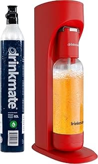 Drinkmate OmniFizz Sparkling Beverage Maker CO2 Bundle - Sparkling Water/Soda Streaming Machine That Carbonates Any Drink - Includes 1 CO2 Cylinder, 1 Carbonation Bottle, 1 Fizz Infuser - Royal Red