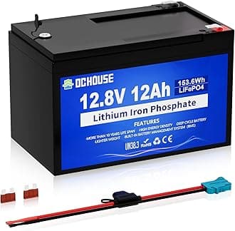 DCHOUSE 12V 12Ah LiFePO4 Lithium Battery, 10 Year Lifespan & 10,000+ Cycles, with 15A BMS, Safe & Lightweight for Power Wheels, Mobility Scooters, Trolling Motors, Kayak, Fish Finder, Ride-On Toys