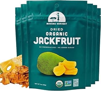 Mavuno Harvest Jackfruit Dried Fruit Snacks | Unsweetened Organic Dried Jackfruit Chips | Gluten Free Healthy Snacks for Kids and Adults | Vegan, Non GMO, Direct Trade | 2 Ounce, Pack of 6