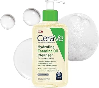CeraVe Hydrating Foaming Oil Cleanser, Moisturizing Cleanser for Face & Body, Squalane Oil + Hyaluronic Acid + Ceramides, For Dry to Very Dry Skin, Fragrance Free & Residue Free, 8 FL Oz