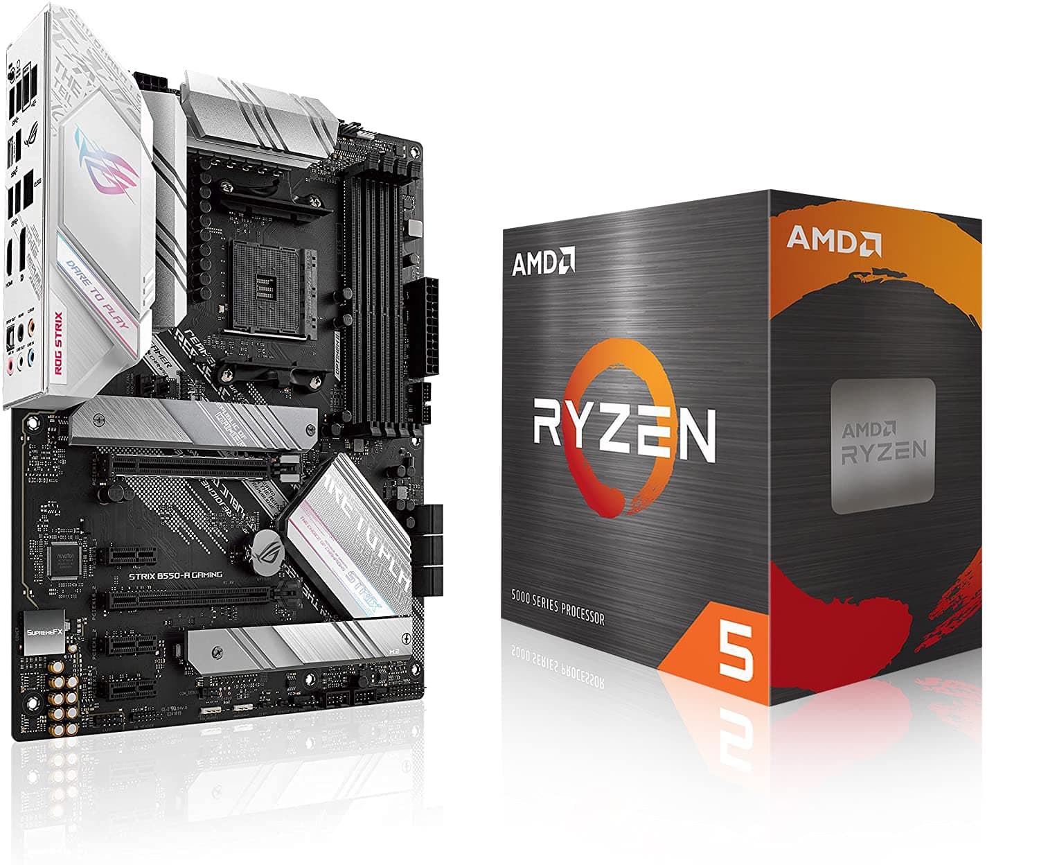 Micro Center AMD Ryzen 5 5600X Desktop Processor with ROG Strix B550-A AMD AM4 Zen 3 Ryzen 5000 ATX Gaming Motherboard