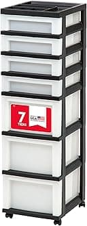 IRIS USA, Inc. MC-343-TOP Medium 7-Drawer Storage Rolling Cart with Organizer Top, Black/Pearl