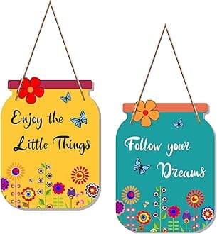 Artvibes Follow Your Dreams Wooden Wall Hanger | Quotes Decor Item | Motivational Wall Decor | Wall Poster | Graphic Art | Gift Items | Office Wall Decoration Items (WH_6801N), Set of 2