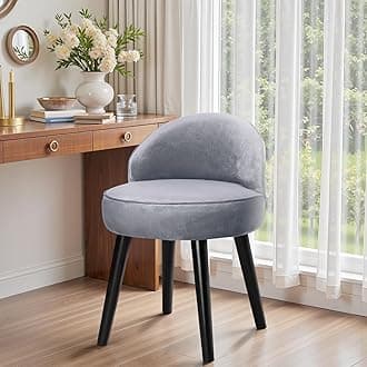 Qivange Velvet Vanity Dressing Table Chair Stool with Low Back and Wooden Legs, Makeup Vanity Chair Stool for Bedroom Dressing Table, 49 x 49 x 68CM, Grey
