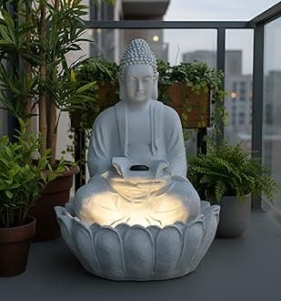 EXPLEASIA Lotus Buddha Water Fountain for Home, Living Room, Garden, Offices, Fountain for Home vastu, Buddha Fountain Indoor Home décor, Big Size (Stone Grey)