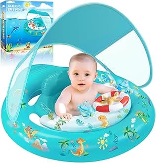 Baby Pool Float with Canopy UPF50+ Sun Protection, Inflatable Kids Pool Floats with Toy Play Console for Baby 6-36 Months, Infant Swimming Float with Adjustable Safety Seat for Boys Girls