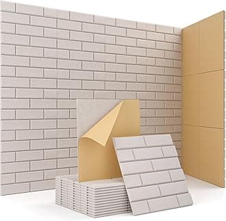 Acoustic Wall Panels for Room& Office Sound Absorbing, 12 Pack Brick Pattern Beige Decorative Self Adhesive Art Acoustical Treatment Tiles for Ceiling Door Studio 12''×12''×0.4''