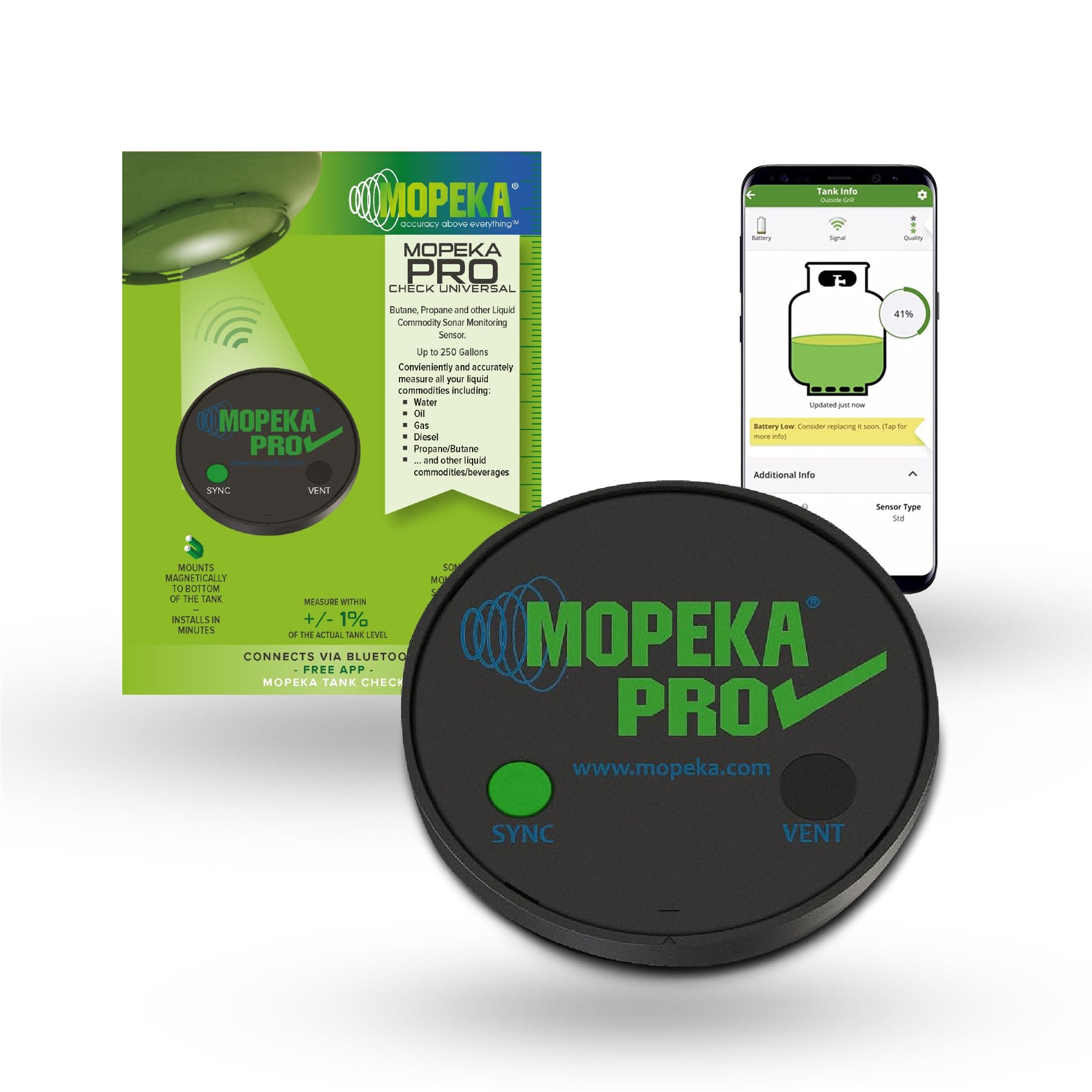 Mopeka Pro Check Universal Sensor - Bluetooth Ultrasonic Tank Level Sensor For Steel Propane Tanks - Perfect For Barbecue Grills, Water Butts, Caravan & Boat - Up To 1,000 Litre Tanks
