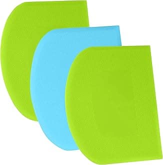 SURDOCA Dough Scraper Bench Scraper - 3P 7.1x4.9" Plastic Flexible Bowl Scraper, Sharp Edge & Angles Cake Scraper. Non-Slip Bakeware Decorating Tools Sculpting & Modeling Tools - Green+Blue+Green