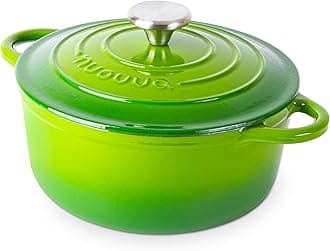 Cast Iron Dutch Oven with Lid – Non-Stick Ovenproof Enamelled Casserole Pot – Sturdy Dutch Oven Cookware – Green, 3.1-Quart, 22cm – by Nuovva
