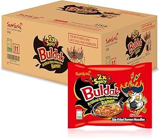 2X Buldak (Korean) Hot Spicy Chicken Stir Fried Ramen 4.94 oz (Pack of 20)