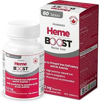Hemeboost 11.6mg (232mg Heme Iron Pills), High Potency Iron Supplement for Women & Men, High Absorption & Gentle on Stomach, Safe for Use in Pregnancy, 60 Tablets