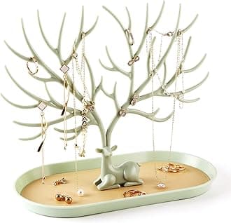 Jewelry Display Stand with Aluminium alloy handle, Tree Tower Rack Hanging Organizer for Ring Earrings Necklace Bracelet, Deer Horn Tree Stand with Storage Drawer and Tray