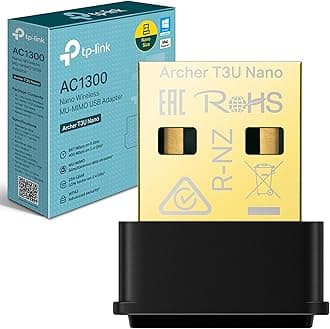 Tp-Link Ac1300 Nano Wireless Mu-Mimo USB 2.0 Adapter, Dual-Band, Miniature Design, Supports Windows 10/8.1/8/7, Mac Os 10.15 and Earlier, Highly Secure Wpa3, Easy Setup (Archer T3U Nano) - Black