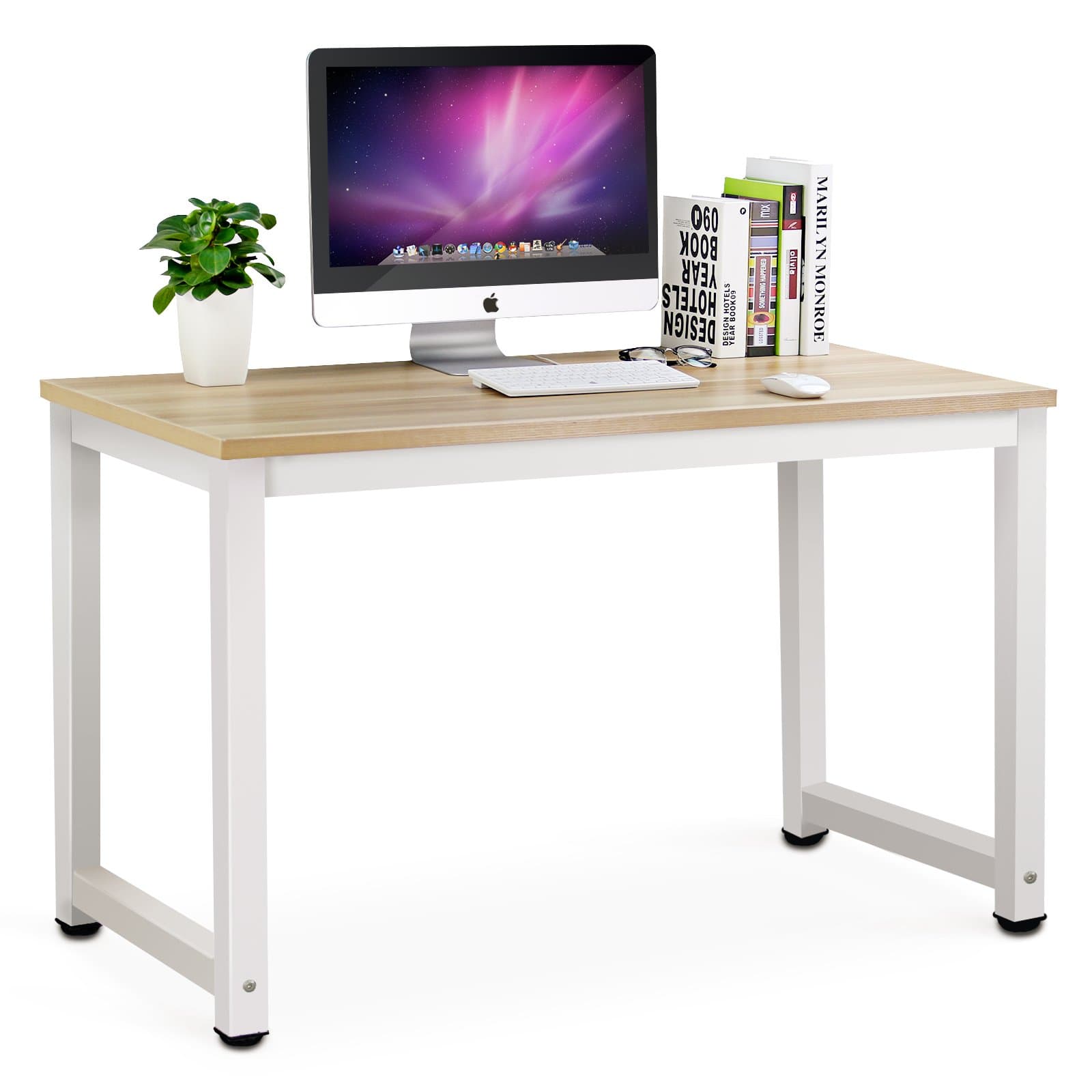 Computer Desk, 47 inch Modern Simple Office Desk Computer Table Study Writing Desk for Home Office, Light Walnut