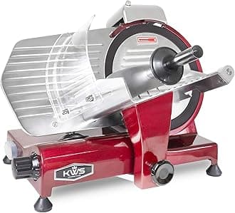 MS-10XT Commercial 320w Electric Meat Slicer w/ Teflon Blade in Red Base