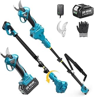 Seesii 2-in-1 Electric Pruning Shears with Pole, 15Ft Reach, 1.2" Cutting Diameter, 21V 4000mAh Battery, Cordless Pruner with Brushless Motor for Orchard, Flower, Branch, Tree Trimming