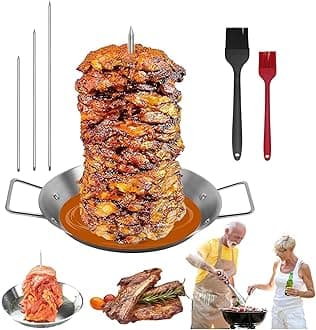 Gyro Pan with Skewer, Gyro Cooking Plate, Vertical Gyro Pan Skewer, Vertical Skewer Pan for Oven, Gyro Meat Pan Vertical Skewer, Stainless Steel Vertical Skewer Pan, Shawarma Skewer Stand (A,10in)