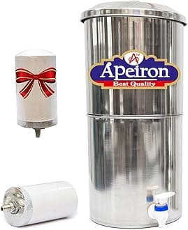 Apeiron Stainless Steel Purifier Non Electric Ceramic Water filter with 1 Candle - 16 Litre