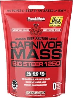 MuscleMeds Carnivor Mass Chocolate Big Steer 1250 Bucket, 15 Lb (Packaging May Vary)