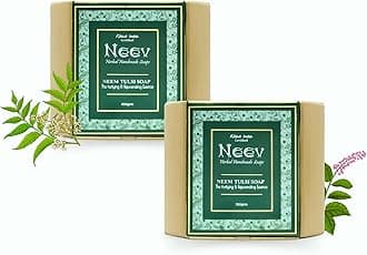 Neem Tulsi Handmade Soap | Purifying & Rejuvenating | Antibacterial Ayurvedic Bath Bar | For Acne-Prone & Oily Skin | 100g Each (Pack of 2)