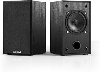 Passive Bookshelf Speakers for Home Theater Surround Sound, Satellite Stereo Speakers with Classic Wood Grain for Record Player/Computer/TV, Wall Mountable, Cable Included, Black