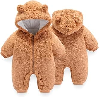 Baby Newborn Bear Outfit Fleece Snowsuit Winter Clothes Hooded Jumpsuit Romper for Baby boy girl