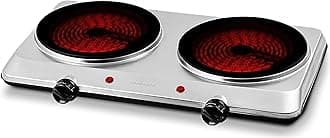 OVENTE Countertop Infrared Double Burner, 1500W Electric Hot Plate and Portable Stove with 7.5” Ceramic Glass Cooktop, 6 Level Temperature Setting and Easy to Clean Base, Silver BGI202S