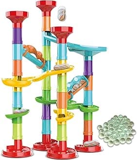 50 PCS Marble Toy Premium Set,STEM Educational Building Block Toy,Marble Track Race Set with 15 Glass Marbles for Boys & Girls,Construction Building Blocks Toys for Kids