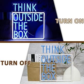 PMCVYH Think Outside The Box Neon Sign for Wall Decor, Creative Thinking Led Signs for Bedroom, USB Dimmable Neon Lights for Classroom Home Club Motivational Quote Office Wall Art
