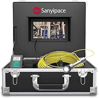 SanyipaceSewer Camera 65FT/20M with DVR Recorder, Drain Camera with Lights, Pipe Sewer Scope Inspection Camera with IP68 Waterproof Camera Probe, 7" Color Screen, 16GB SD Card, Camera Guide Wheel