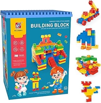 200-Piece Building Blocks Set for Kids & Toddlers with Baseplate, Wheels, and Multicolor Bricks | STEM Educational Toys for Boys & Girls | DIY Puzzle Games for Learning,Creativity,and Development