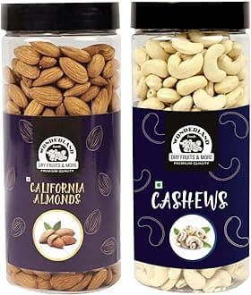 Wonderland Foods 1Kg (500g X 2) Dry Fruits Combo of California Almonds (NP) & Cashews W320 (Mangalore Quality) Jar Delicious & Nutritious