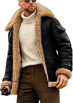 EsukAr Mens Aviator Shearling Sheepskin Leather Bomber Flying Jacket