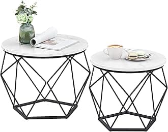 VASAGLE LET040B59 Set of 2 Round Coffee Tables, Living Room Tables, Side Tables, Modern, Removable Tabletop, Marble White/Ink Black