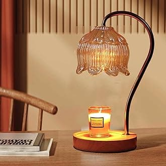 GEEZO Fragrance Candle Warmer Lamp with 2 Bulbs Electric Candle Warmer with Timer & Dimmer for Home Decor Wax Melt for Small Large Size Jar Candles Retro Wooden Base