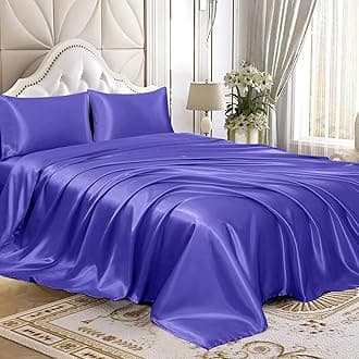 Homiest 4pcs Satin Sheets Set Luxury Silky Satin Bedding Set with Deep Pocket, 1 Fitted Sheet + 1 Flat Sheet + 2 Pillowcases (King Size, Periwinkle Blue)