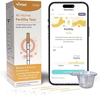 Fertility Test – At-Home FSH Test to Monitor Ovarian Reserve, Scan & Track with Free Vivoo App, 10 Individually Wrapped FSH Tests + 10 Urine Collectors